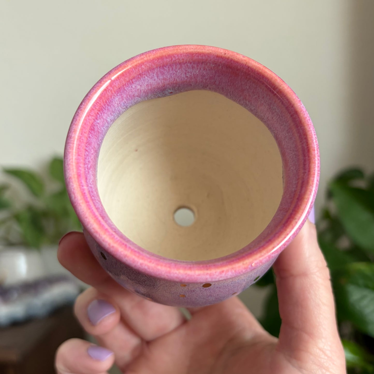 Crescent Moon Mini Planter • Drippy Electric Cosmos Glaze • Drainage