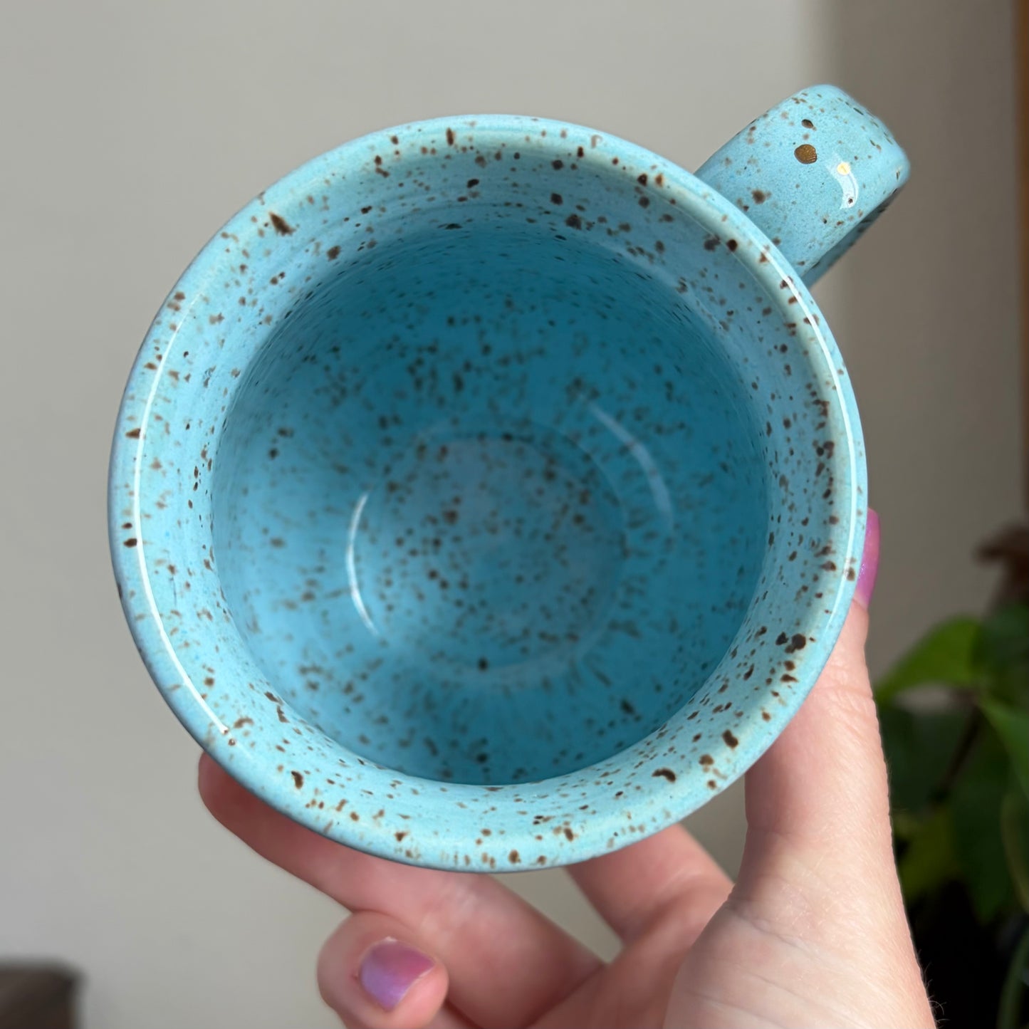 Strawberry + Flowers Mug • Drippy Bright Blue Glaze • 15 fl oz