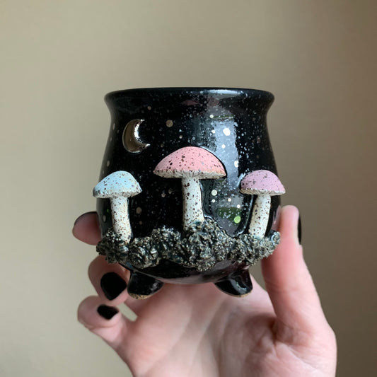 Silver • Pastel Mushrooms Mini Ritual Cauldron • Raven Glaze