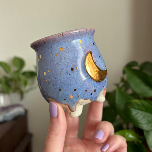 Crescent Moon Mini Ritual Cauldron • Drippy Lavender Haze Glaze