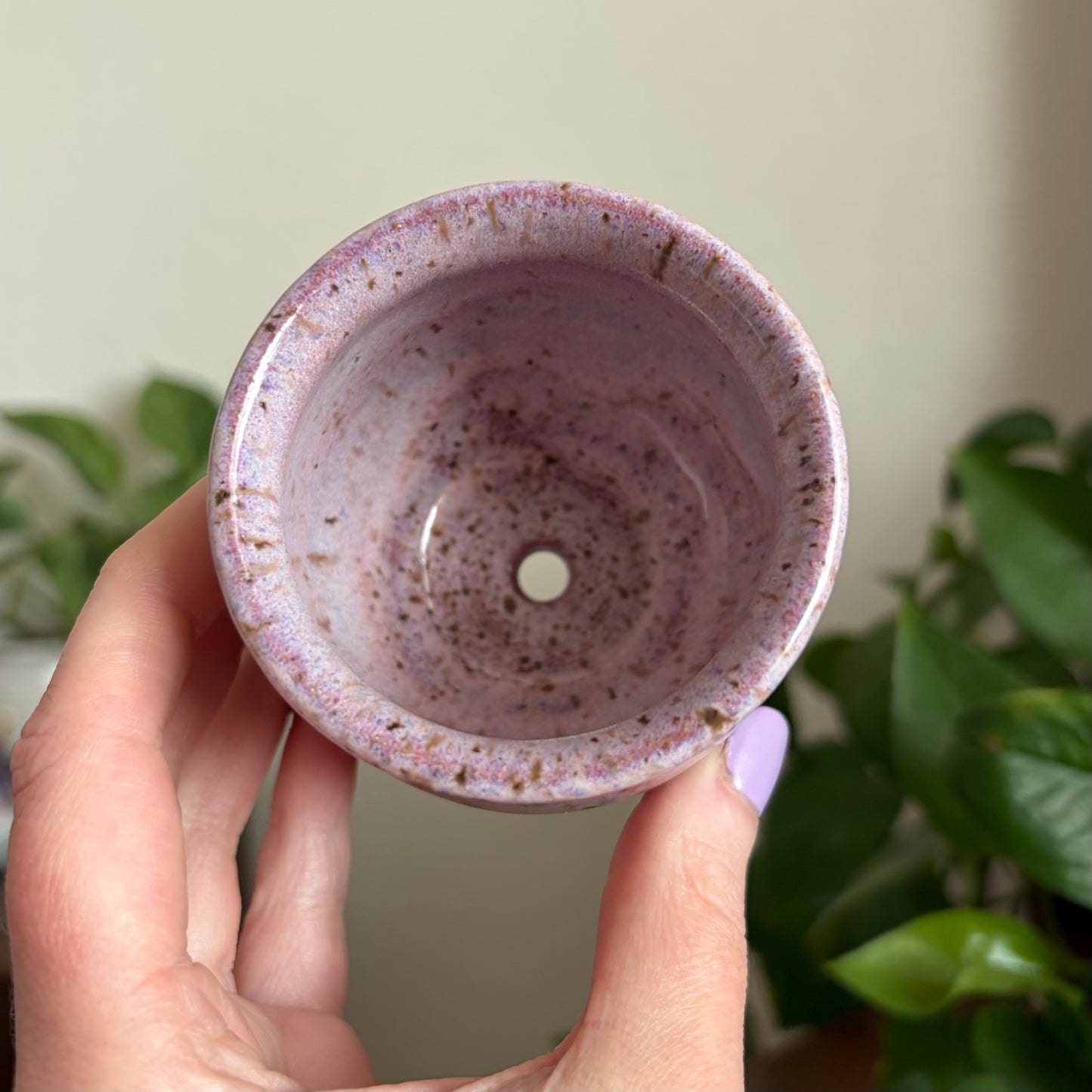 Moon Phase Cauldron Mini Planter • Dusty Pink Glaze • Drainage