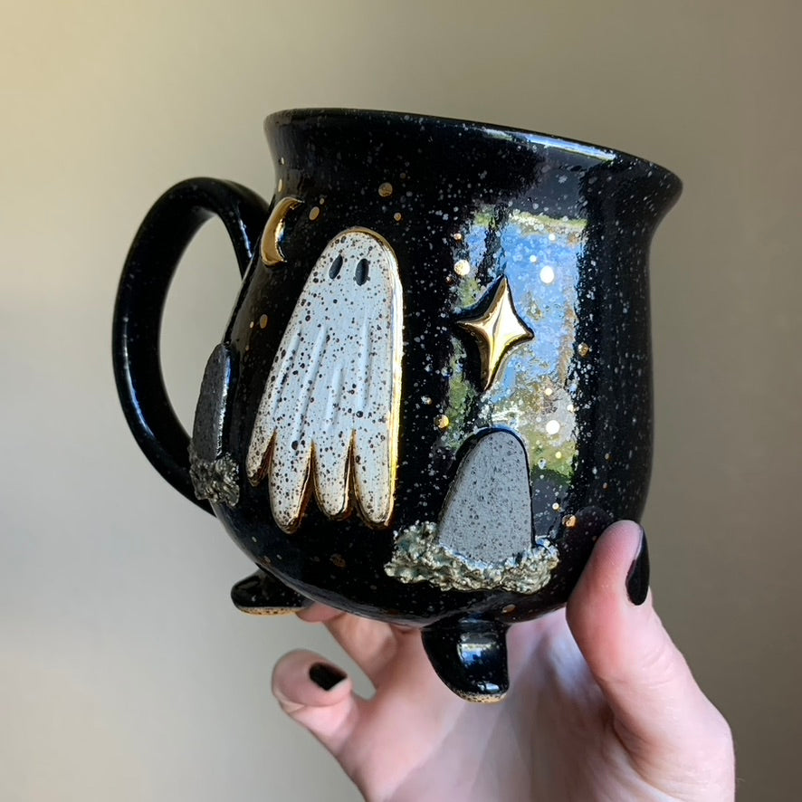 PRE-ORDER • Graveyard Ghost Mug • Raven Glaze *READ FULL DETAILS*