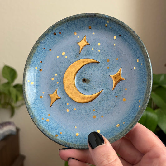 Moon + Stars Incense Holder • Blue Glaze
