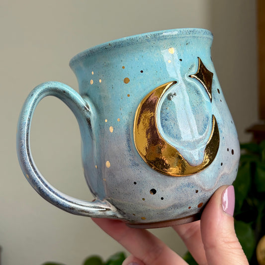 Moon + Star Mug (L) •Cotton Candy Sky Glaze • 13 fl oz