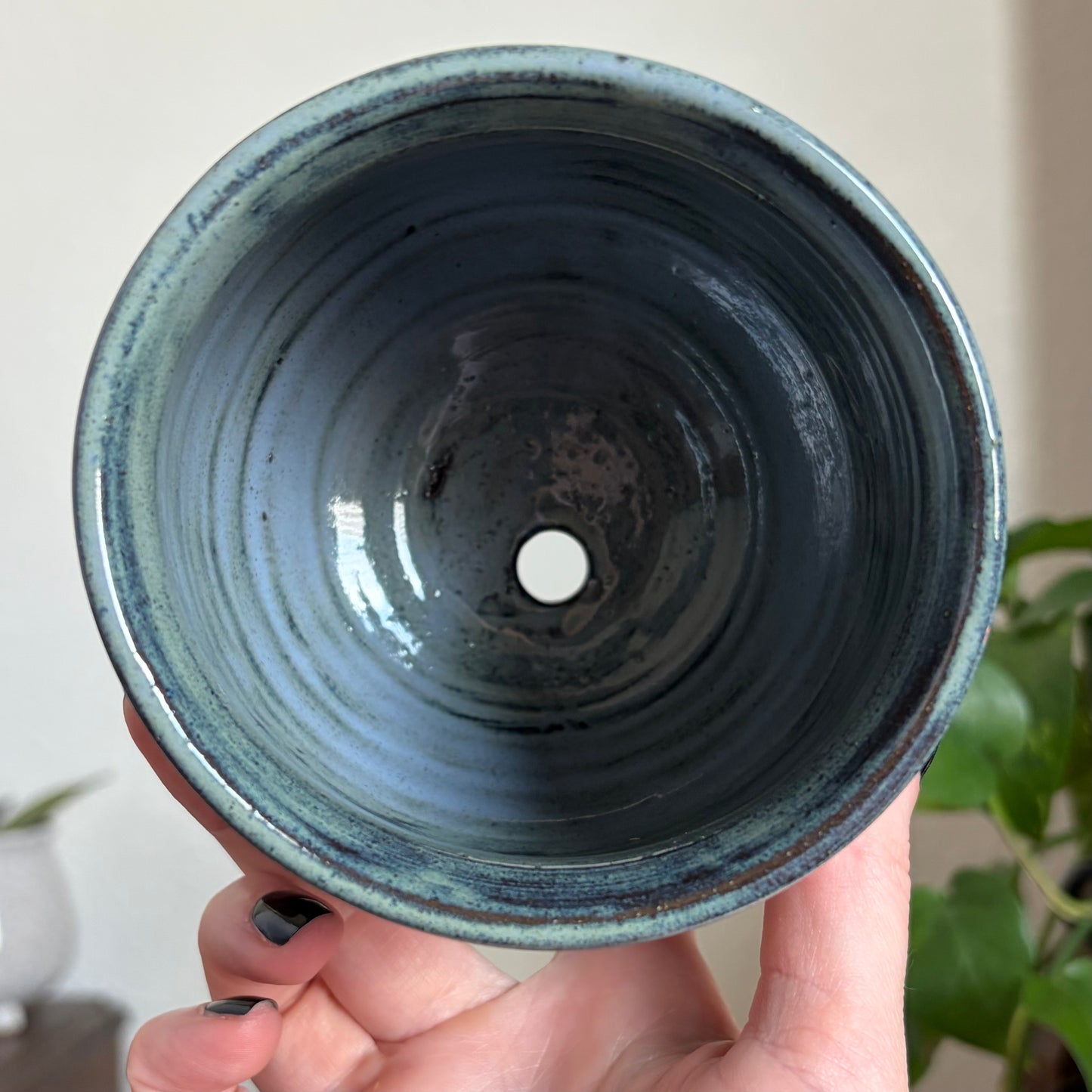 Strawberry + Flowers Medium Planter • Moody Blue Glaze • Drainage