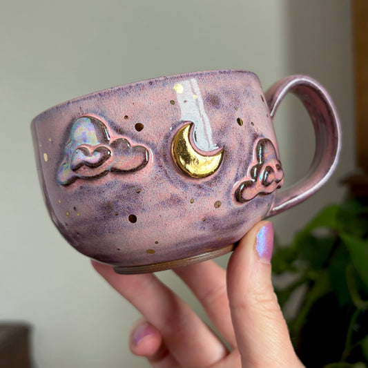 Moon + Clouds Mug • Bubblegum Glaze • 8 fl oz