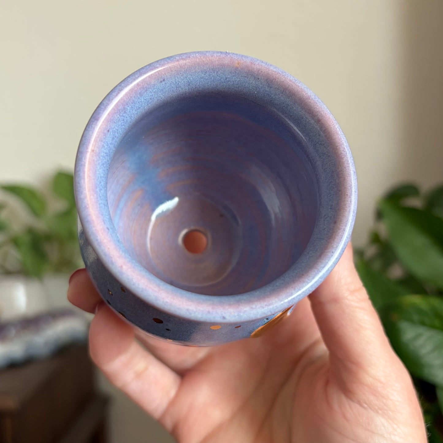 Crescent Moon Mini Planter • Drippy Lavender Haze Glaze • Drainage