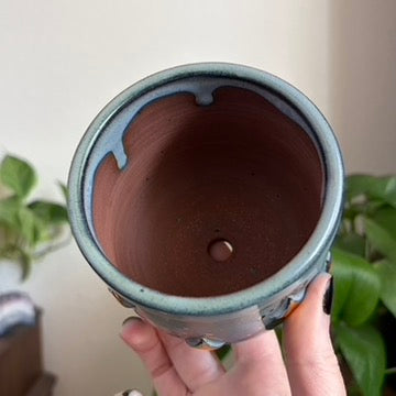 Stars Small Planter • Blue Glaze • Drainage