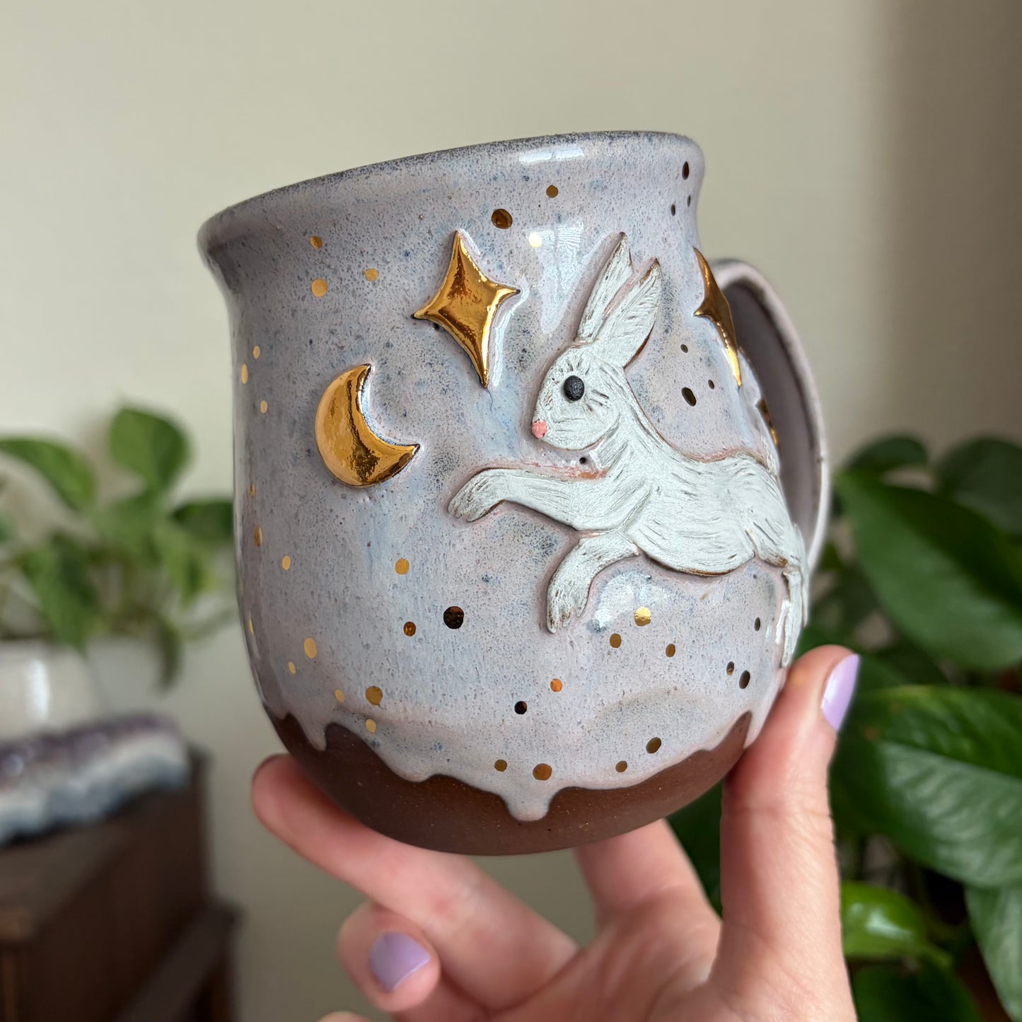 Celestial Hare Mug • Drippy Lavender Haze Glaze • 17 fl oz
