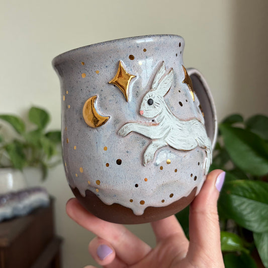 Celestial Hare Mug • Drippy Lavender Haze Glaze • 17 fl oz