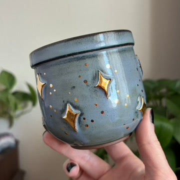 Stars Small Planter • Blue Glaze • Drainage
