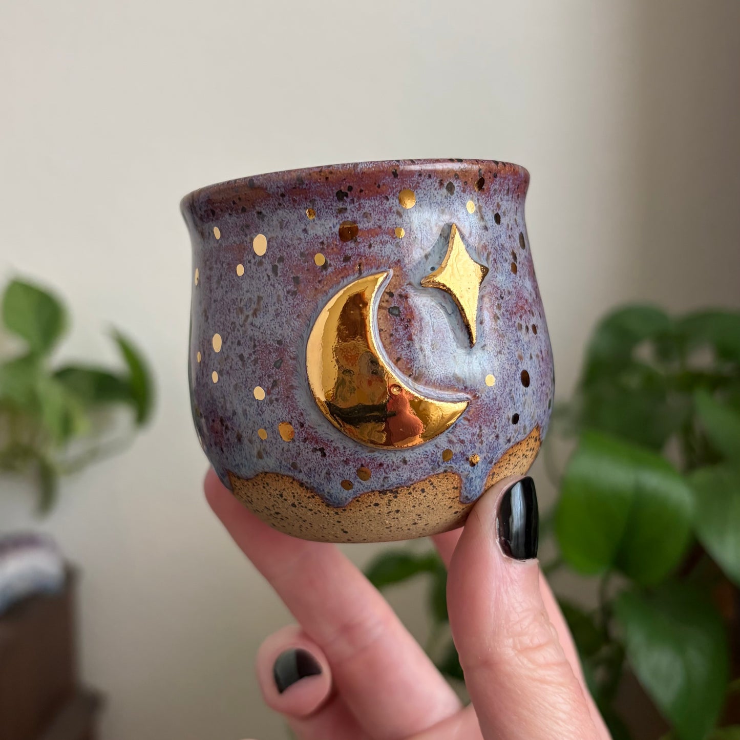 Moon + Star Mini Planter • Drippy Déjà Vu Glaze • Drainage