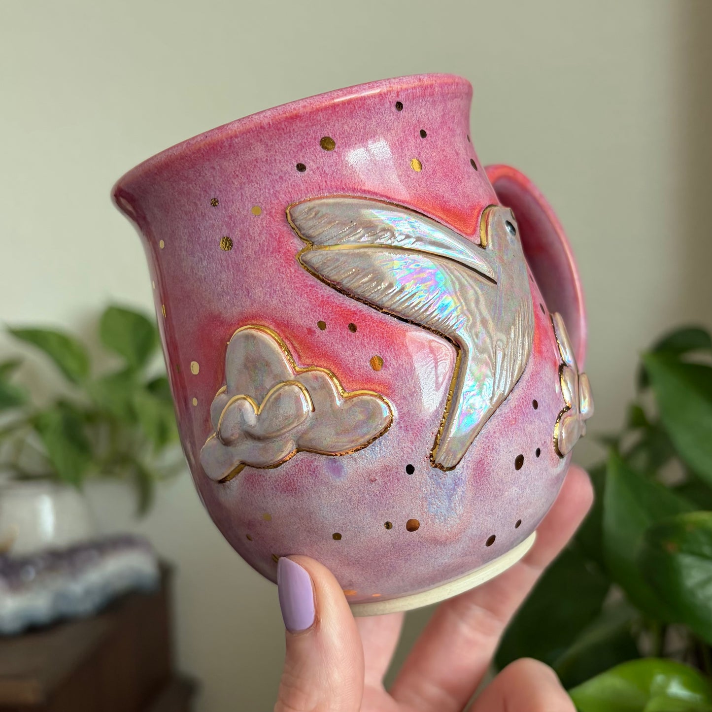 Hummingbird + Clouds Mug • Electric Cosmos Glaze • 14 fl oz