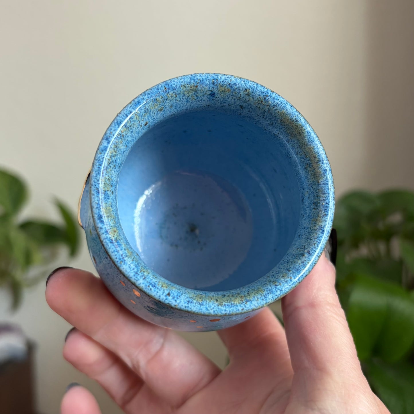Crescent Moon Mini Ritual Cauldron • Drippy Blue Glaze