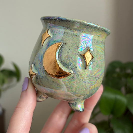 Moon + Stars Mini Ritual Cauldron • Aura Meadow Glaze
