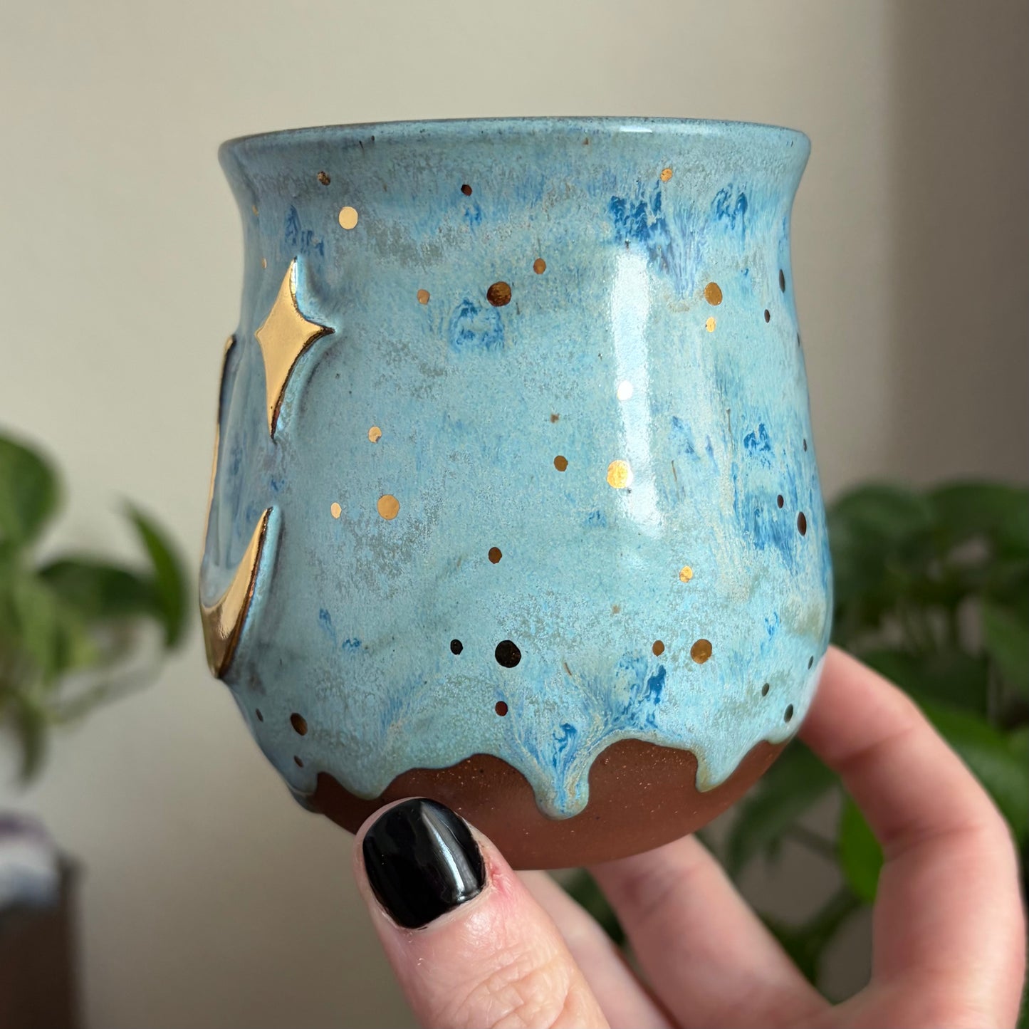 Crescent Moon + Star Mug • Drippy Mermaid Cove Glaze • 12 fl oz