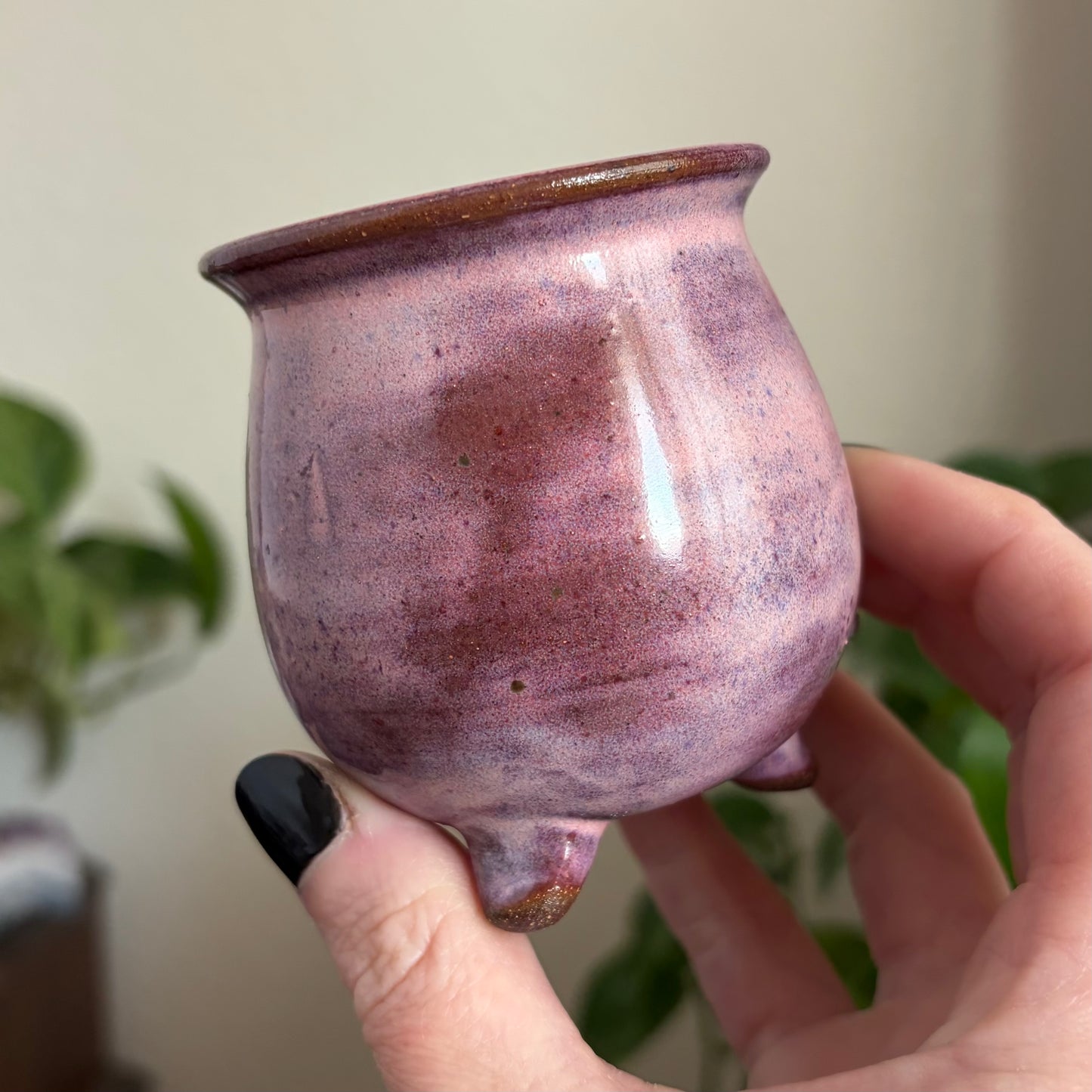 Crystal Crescent Moon Mini Ritual Cauldron • Bubblegum Glaze