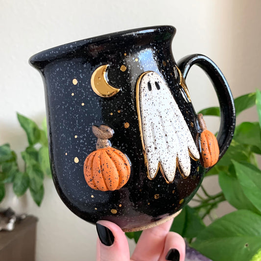 PRE-ORDER • Pumpkin Ghost Mug • Raven Glaze *READ FULL DETAILS*