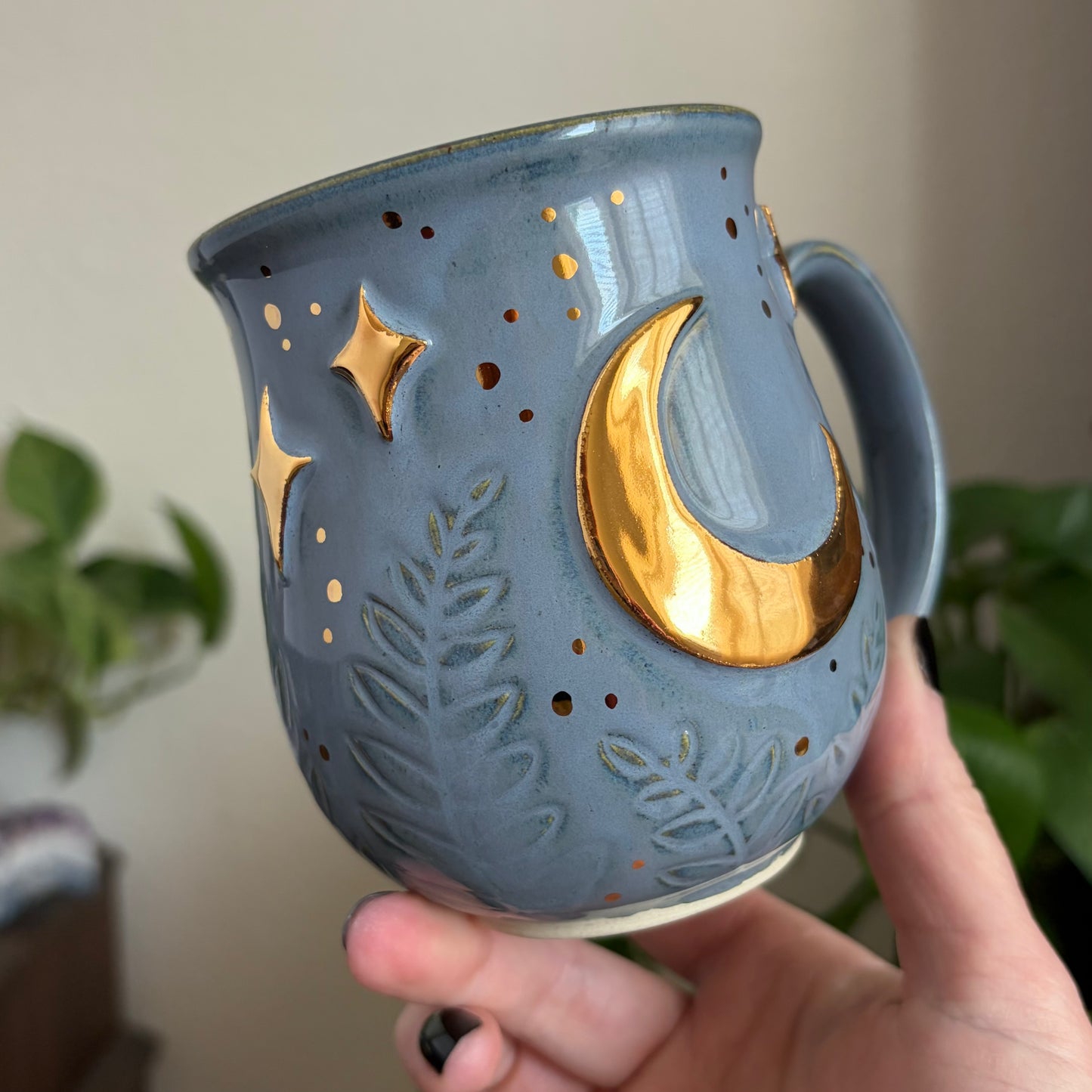 Moonlit Fern Mug • Blue Glaze • 15 fl oz