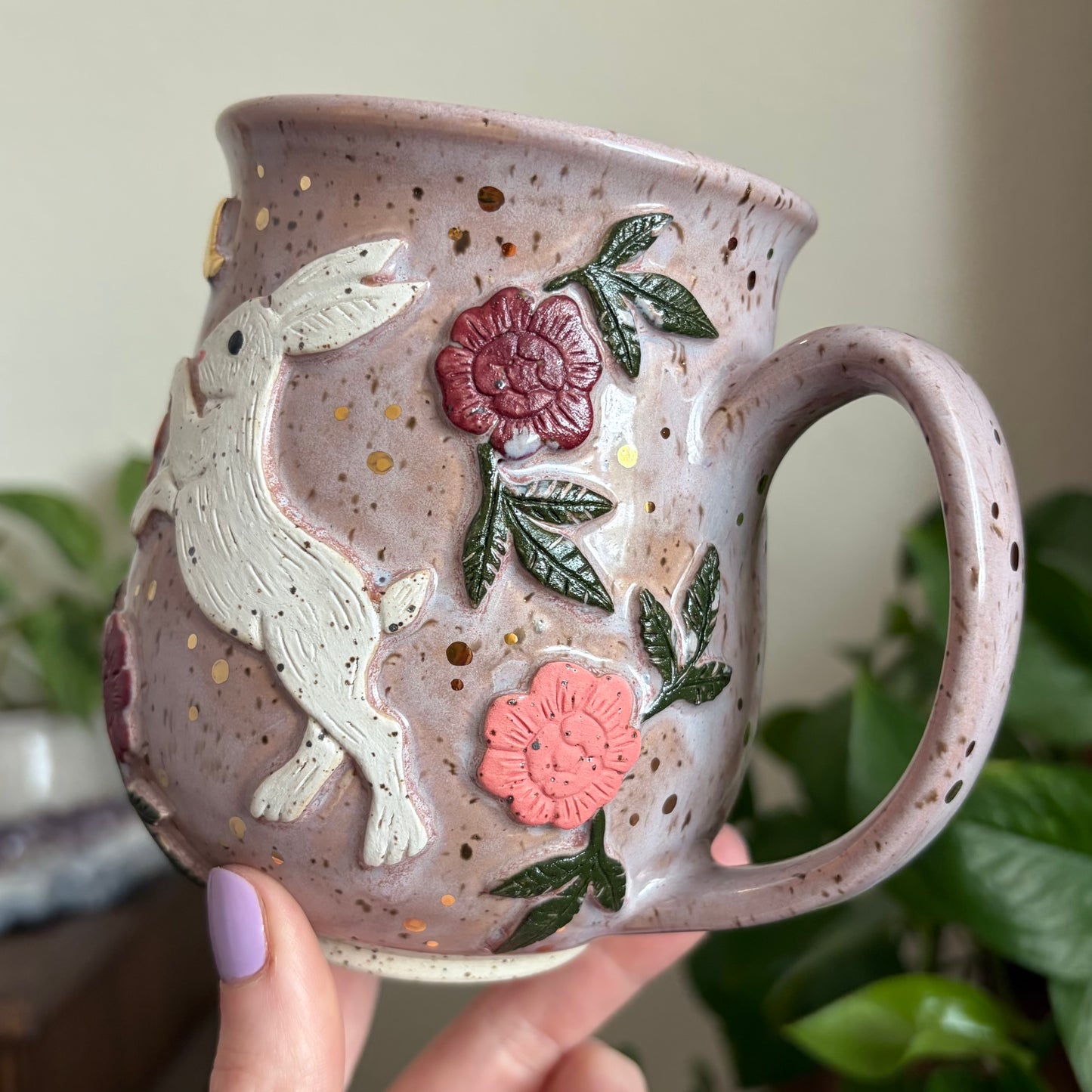 Hare + Peonies Mug • Lavender Haze Glaze • 18 fl oz