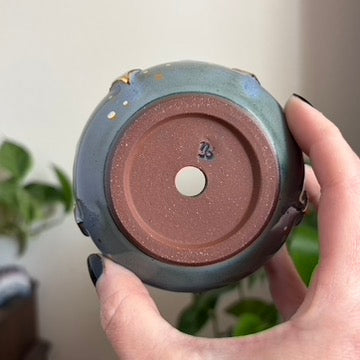 Stars Small Planter • Blue Glaze • Drainage