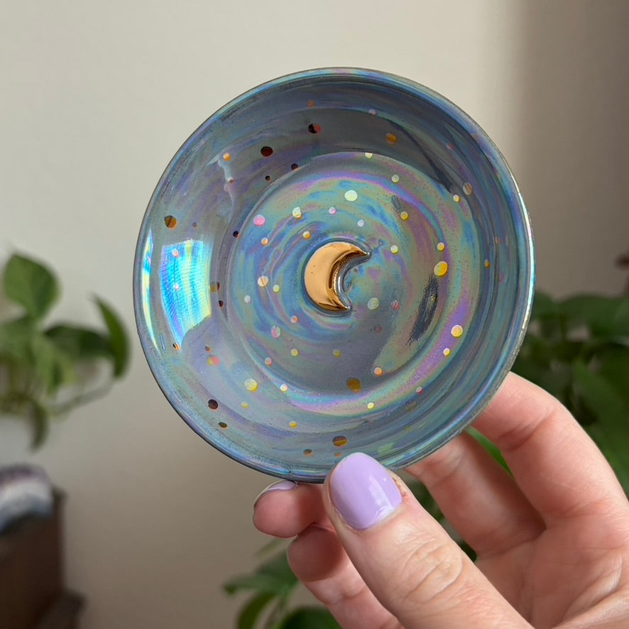 Crescent Moon Small Bowl • Aura Blue Glaze