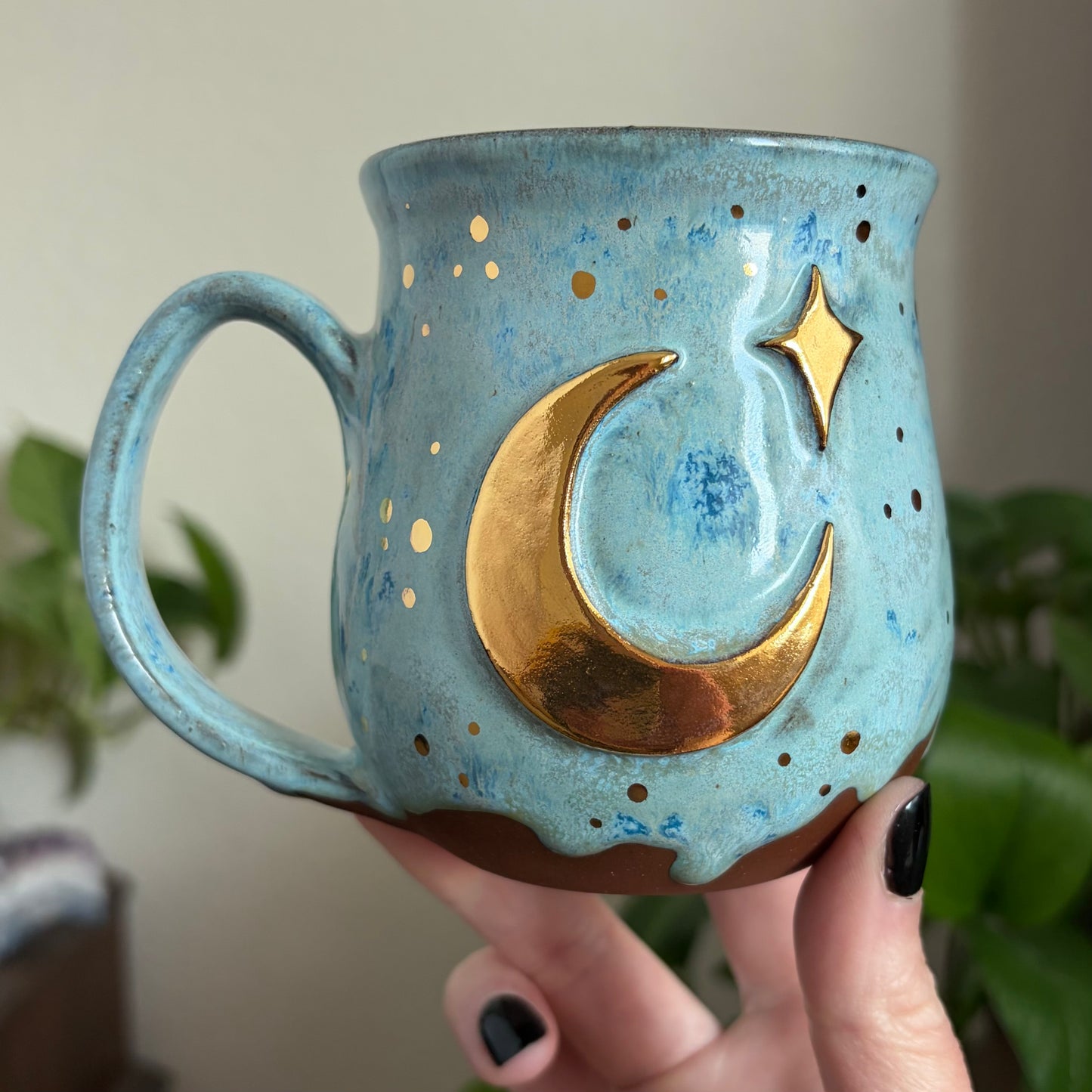 Crescent Moon + Star Mug • Drippy Mermaid Cove Glaze • 12 fl oz