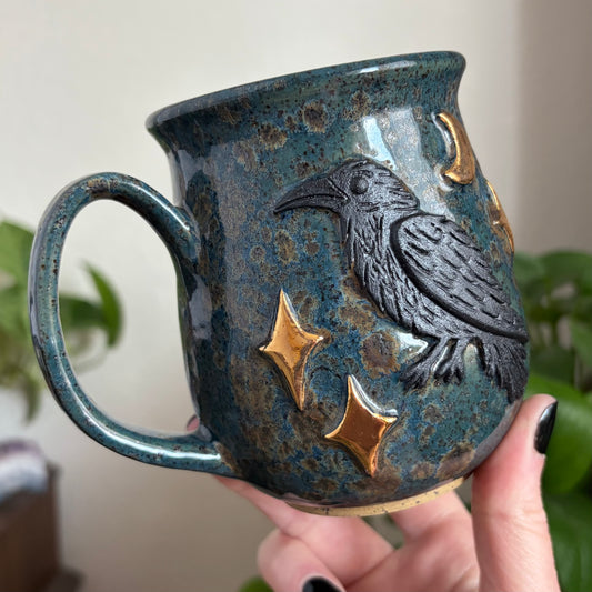 Celestial Raven Mug • Shipwreck Glaze • 15 fl oz