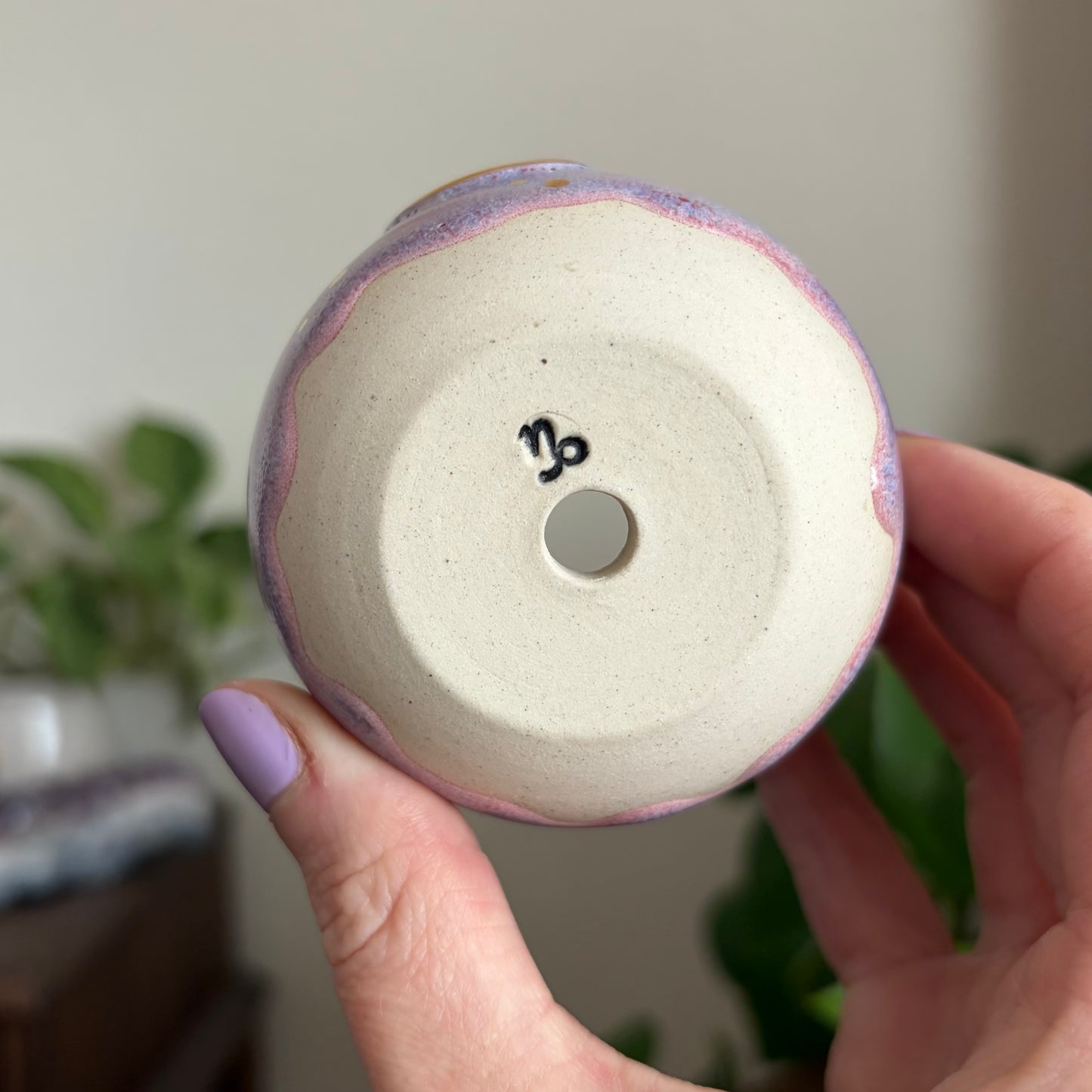 Crescent Moon Mini Planter • Drippy Electric Cosmos Glaze • Drainage