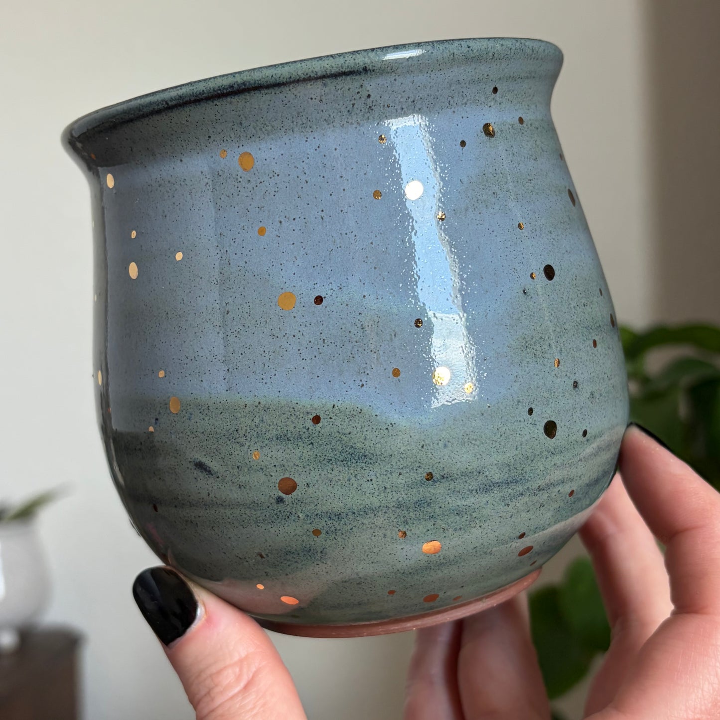 Strawberry + Flowers Medium Planter • Moody Blue Glaze • Drainage