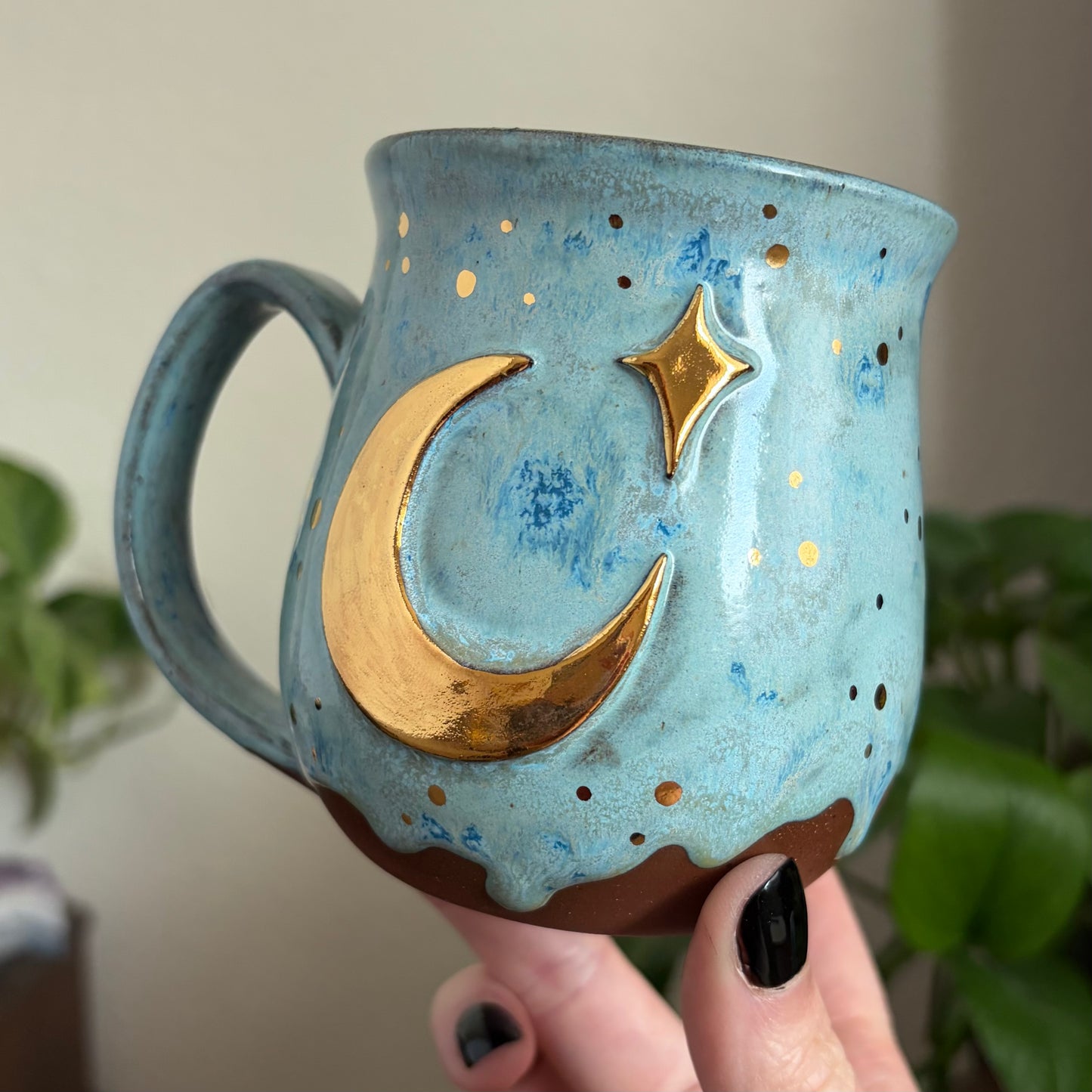 Crescent Moon + Star Mug • Drippy Mermaid Cove Glaze • 12 fl oz
