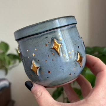 Stars Small Planter • Blue Glaze • Drainage
