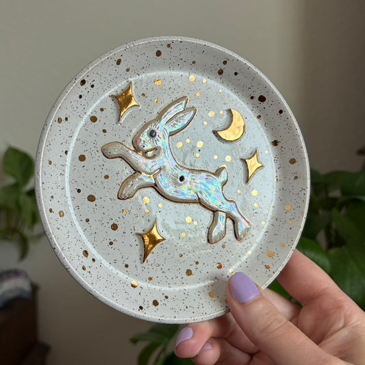 Celestial Hare Incense Holder • Snow Glaze