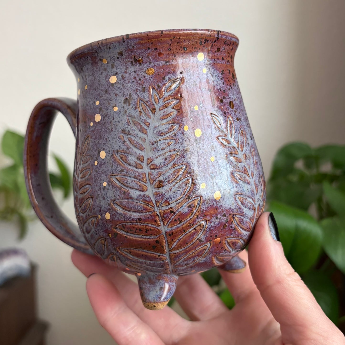 Butterfly + Ferns Cauldron Mug • Déjà Vu Glaze • 15 fl oz