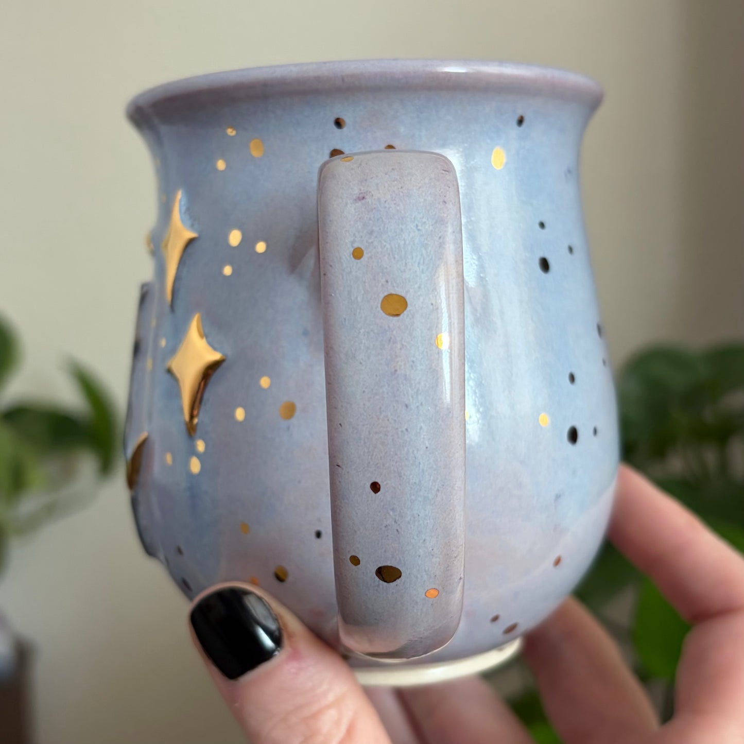Cat in the Moon + Stars Mug • Lavender Haze Glaze • 15 fl oz