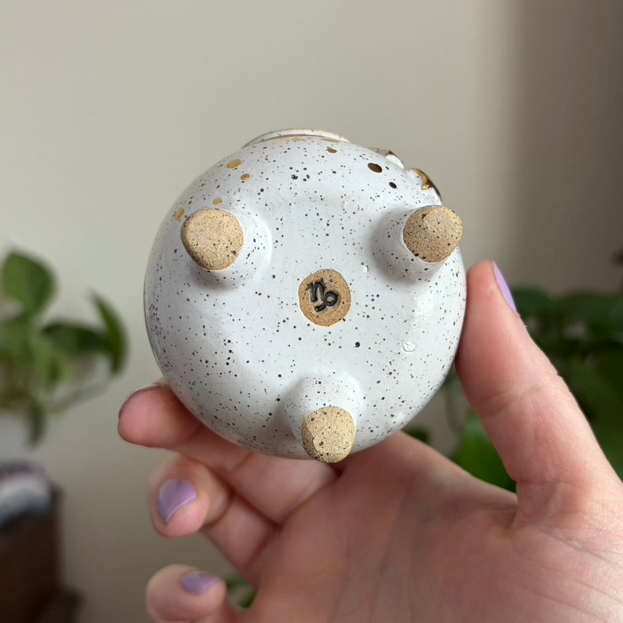 Full Moon + Stars Mini Ritual Cauldron • Snow Glaze
