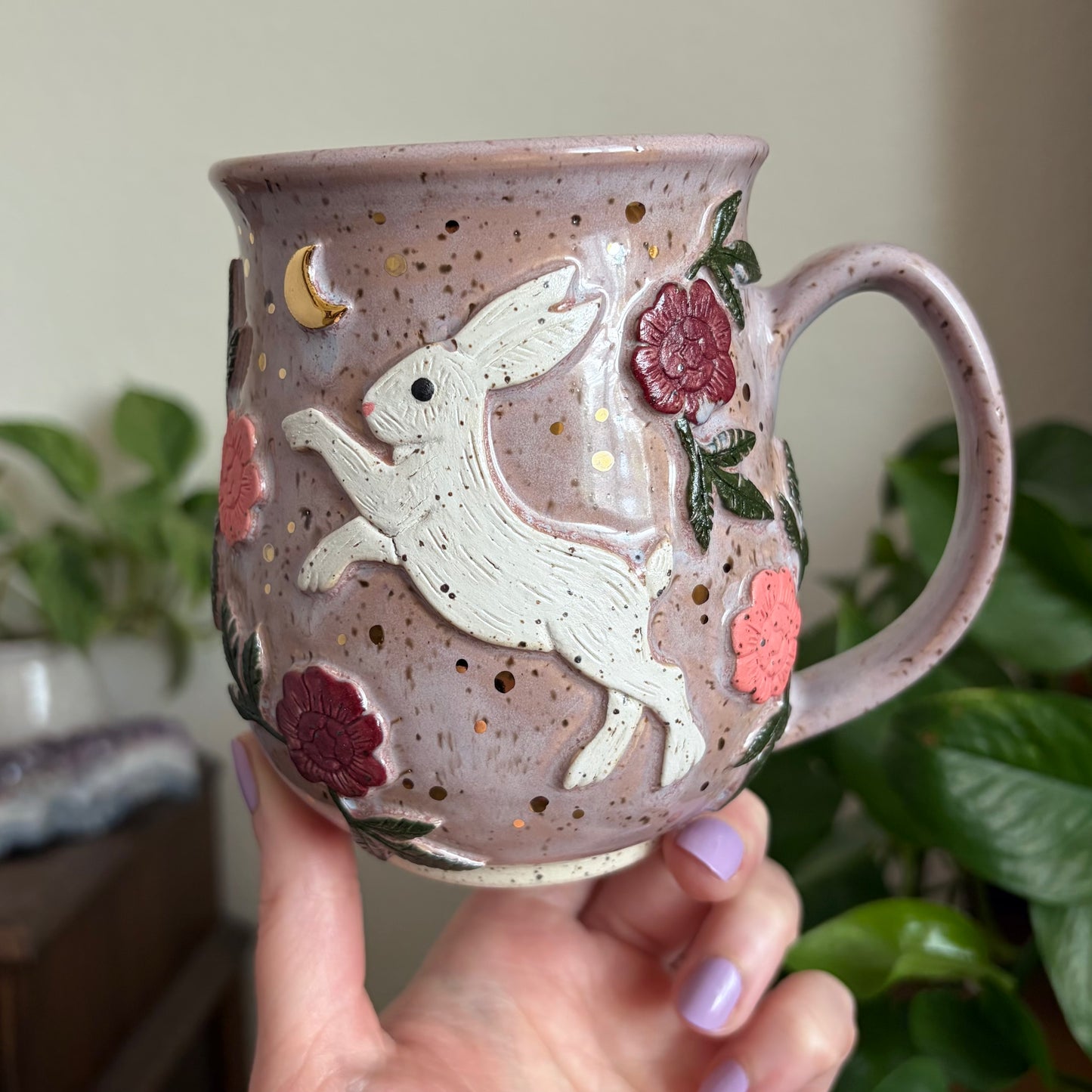 Hare + Peonies Mug • Lavender Haze Glaze • 18 fl oz