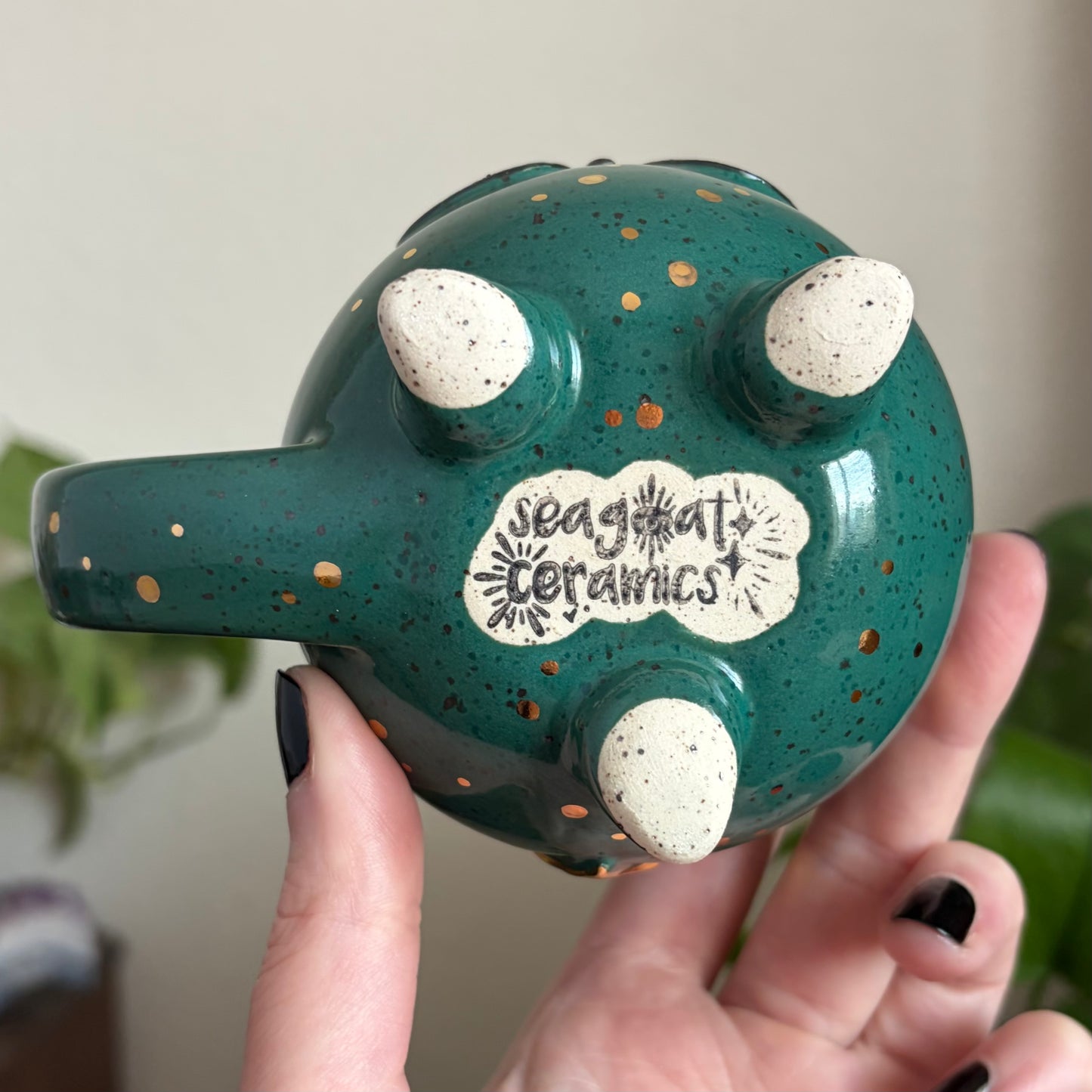 Butterfly + Stars Double Sided Cauldron Mug • Emerald Glaze • 12 fl oz