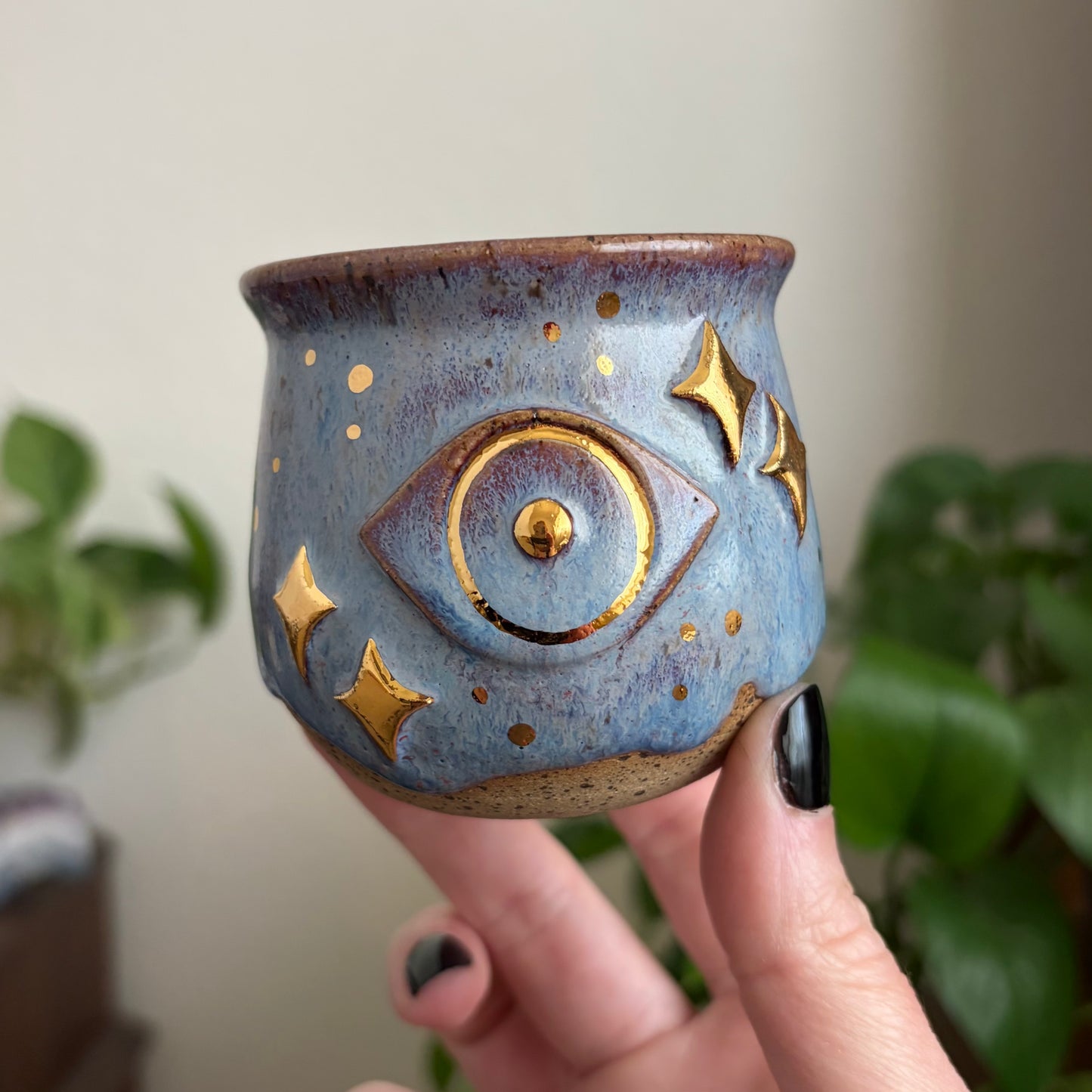 Eye + Stars Mini Planter • Drippy Déjà Vu Glaze • Drainage