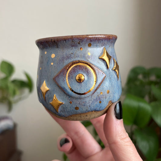Eye + Stars Mini Planter • Drippy Déjà Vu Glaze • Drainage