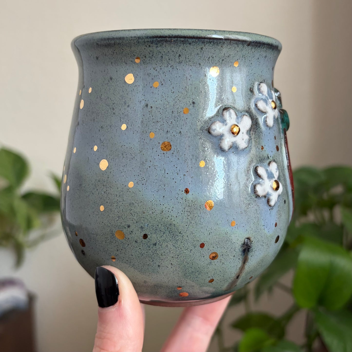Strawberry + Flowers Mug • Blue Glaze • 15 fl oz