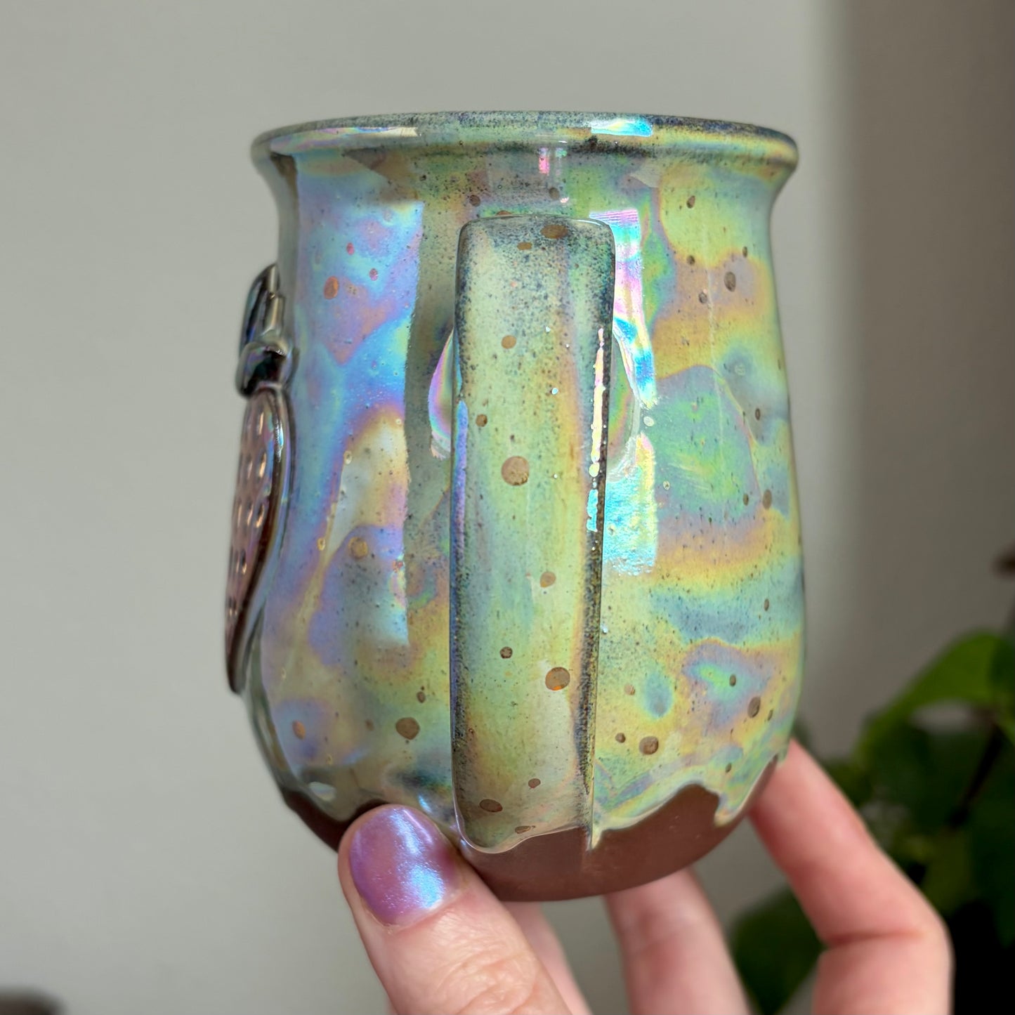 Pink Strawberry Mug • Drippy Aura Meadow Glaze • 15 fl oz
