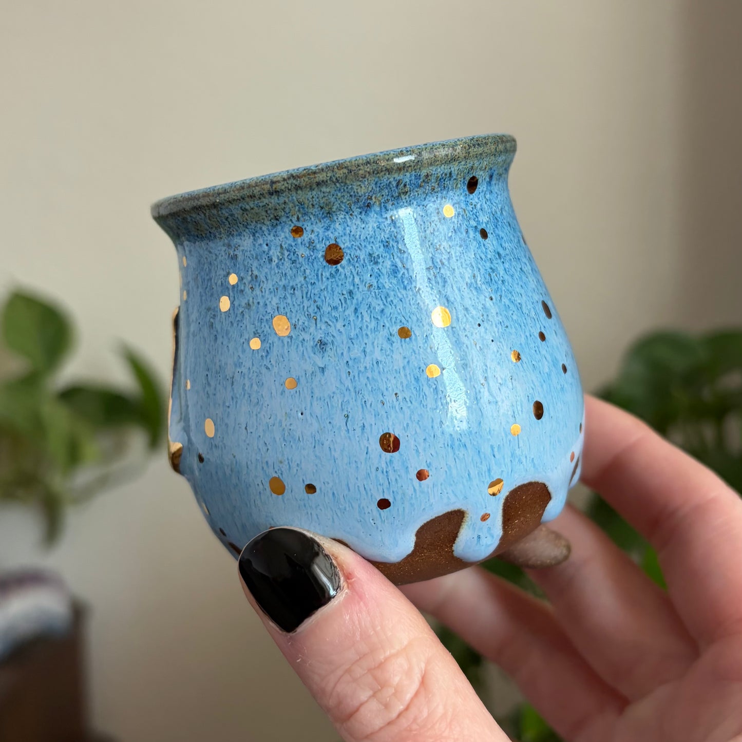 Crescent Moon Mini Ritual Cauldron • Drippy Blue Glaze