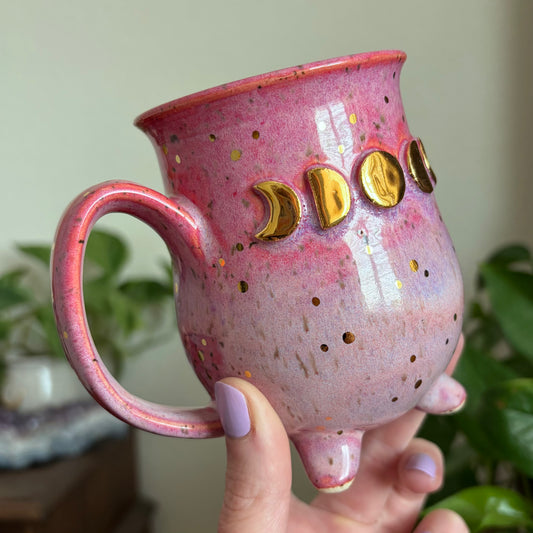 Moon Phase Cauldron Mug • Electric Cosmos Glaze • 11 fl oz