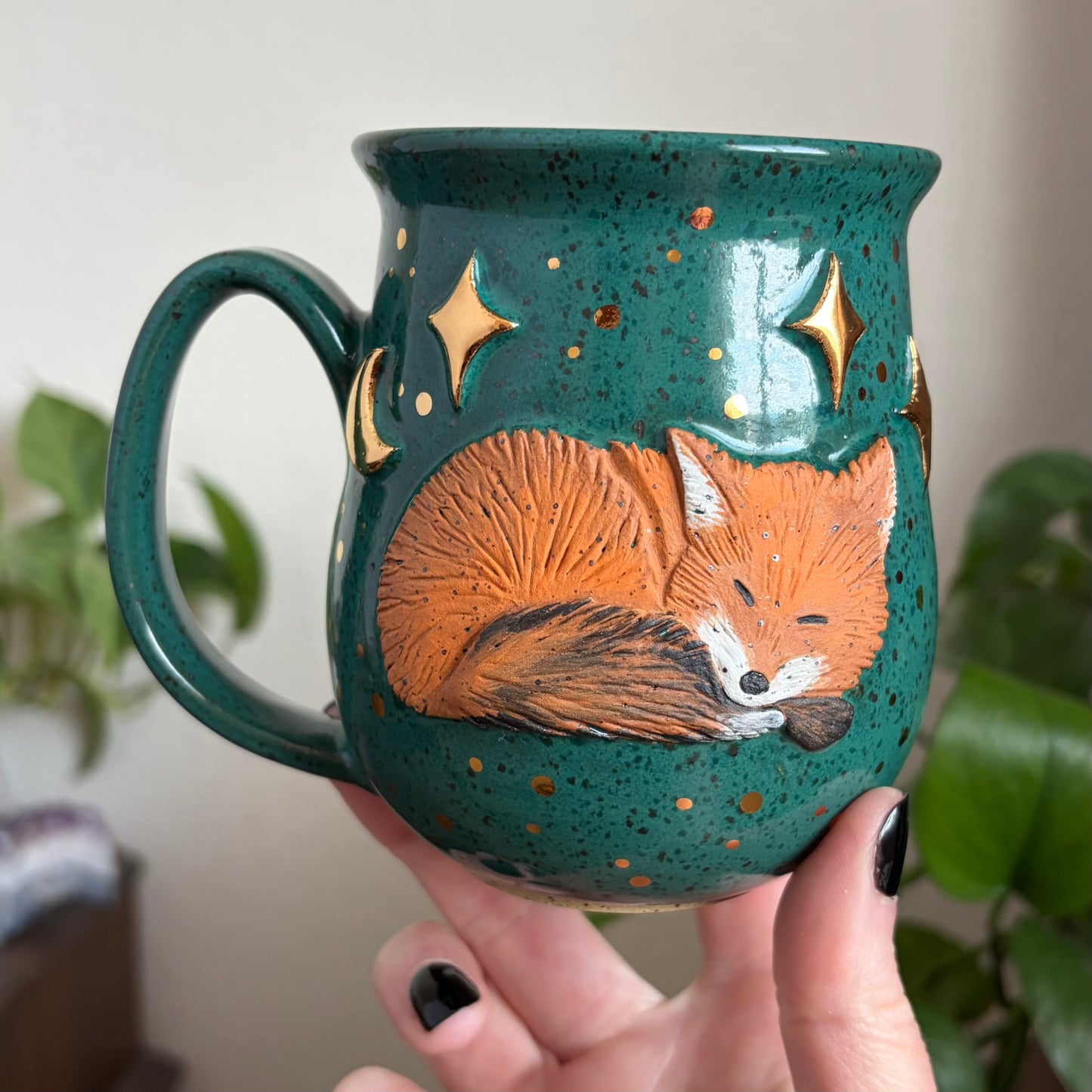Sleepy Fox Mug • Emerald Glaze • 16 fl oz