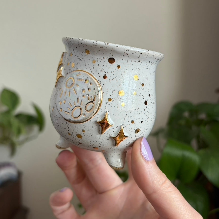 Full Moon + Stars Mini Ritual Cauldron • Snow Glaze