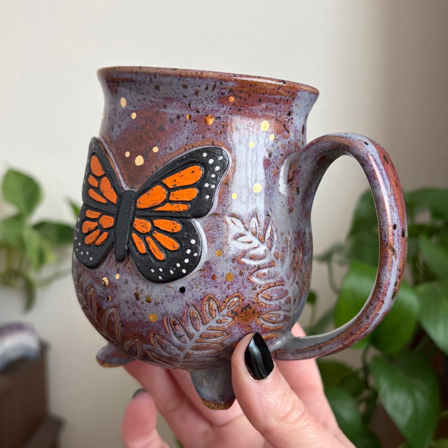 Butterfly + Ferns Cauldron Mug • Déjà Vu Glaze • 15 fl oz