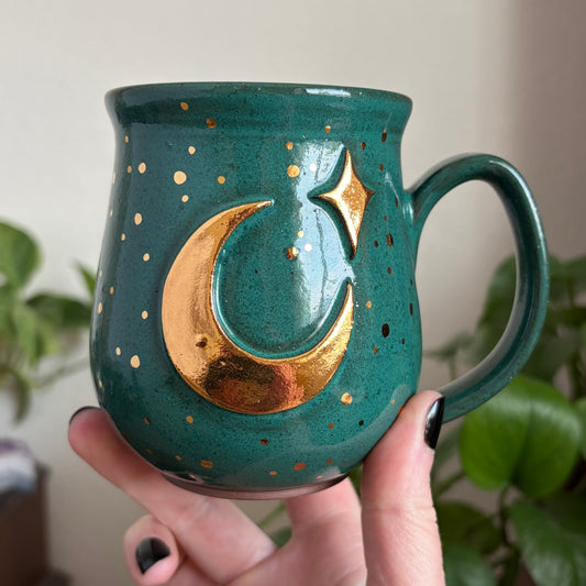 Moon + Star Mug • Emerald Glaze • 13 fl oz