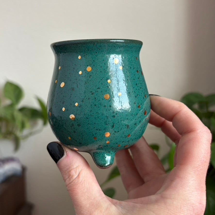Moon + Star Mini Ritual Cauldron • Emerald Glaze