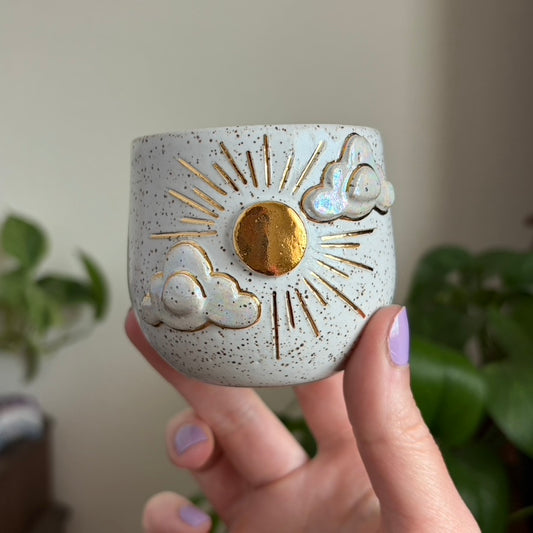 Mostly Sunny Mini Planter • Snow Glaze • Drainage